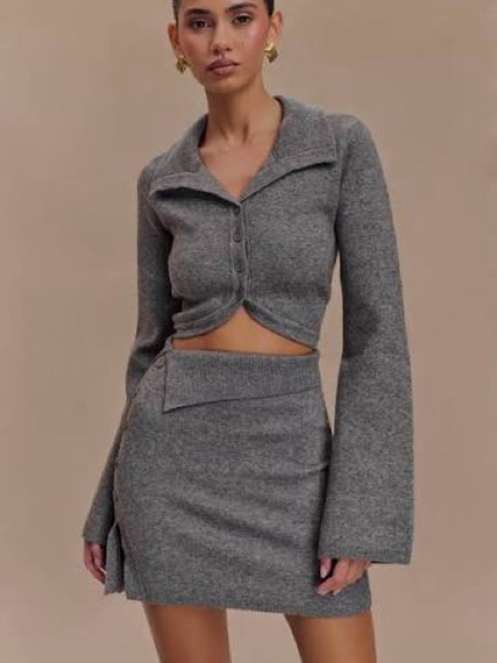Meshki Cropped Button-Up Knit Cardigan in Heather Gray-never worn!